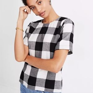 Madewell Plaid Black and White Blouse